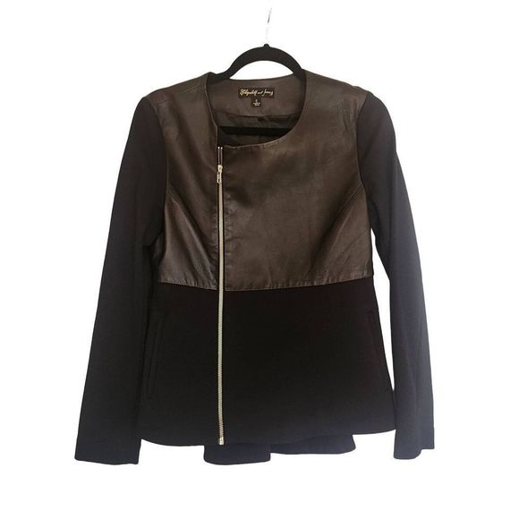 Elizabeth & James 100% real lamb leather upper side zip peplum jacket size 6 - Picture 1 of 8